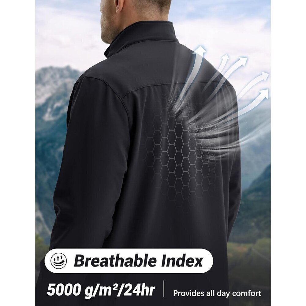 Men's Fleece Lined Softshell Jacket Lightweight Waterproof Windbreaker Zip Up Wi - Picture 3 of 7